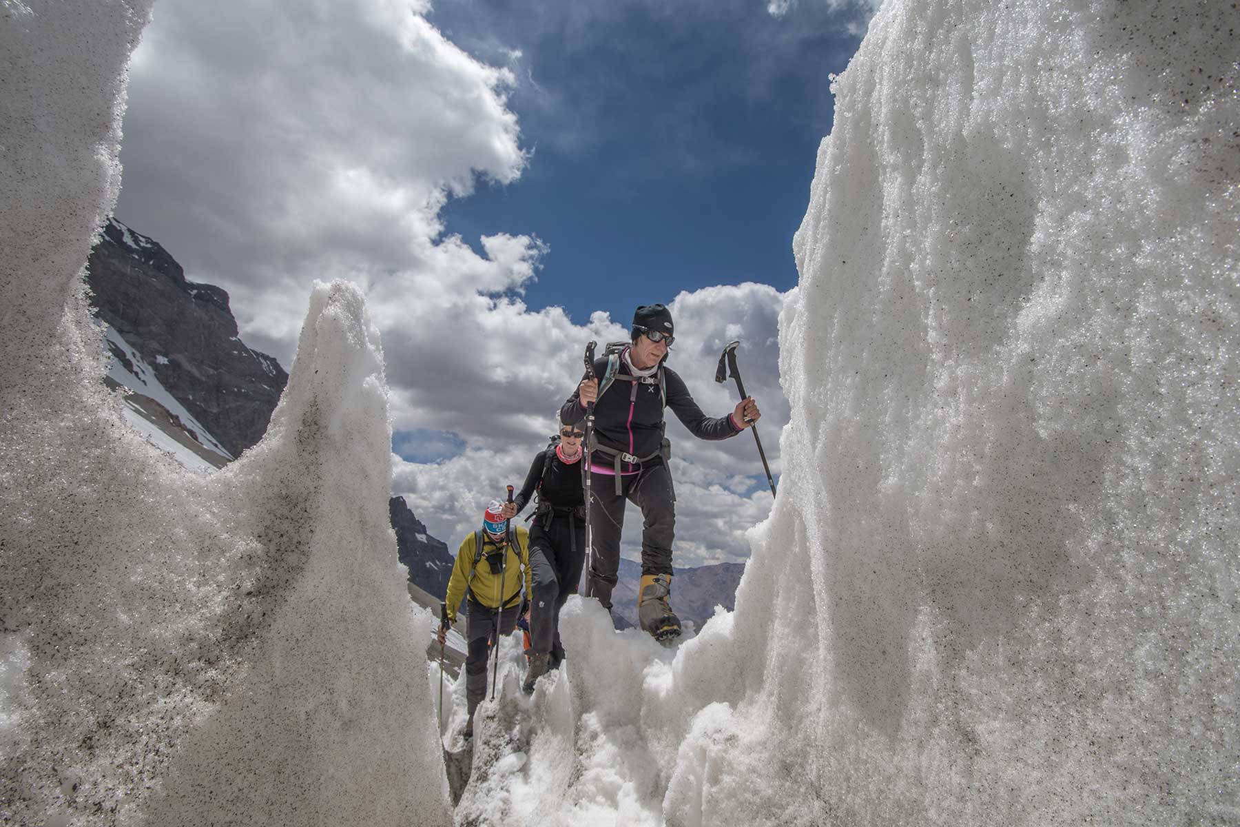 climbing through penitentes on aconcagua