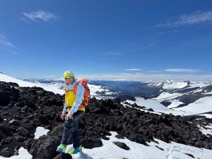 ski touring high on peak